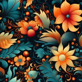 Elegant Floral Pattern on Dark Blue Background