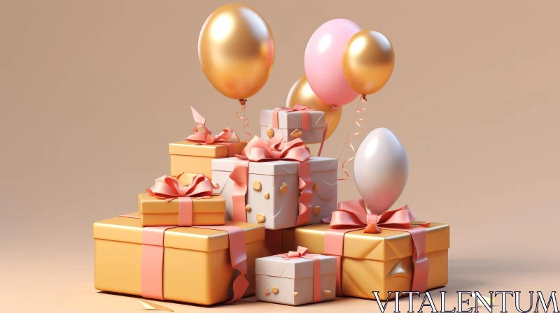 Festive Gifts and Balloons 3D Rendering AI Image