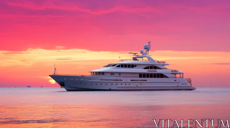 Luxurious White Yacht on Calm Sea at Sunset AI Image