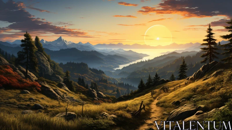 Mountain Valley Landscape | Serene Nature Scene AI Image