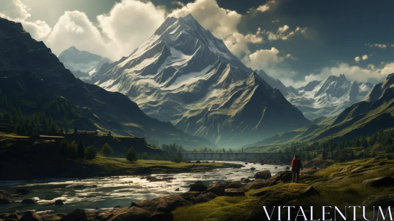 Mountain Valley Landscape - Serene Nature View AI Image