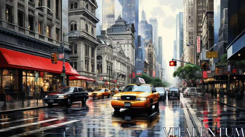 Rainy Day Cityscape in New York City AI Image