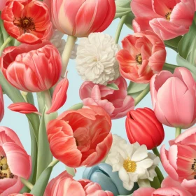 Red and Pink Tulips Seamless Floral Pattern