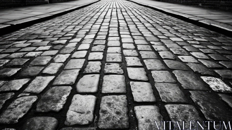 Timeless Black and White Cobblestone Street with Architectural Buildings AI Image