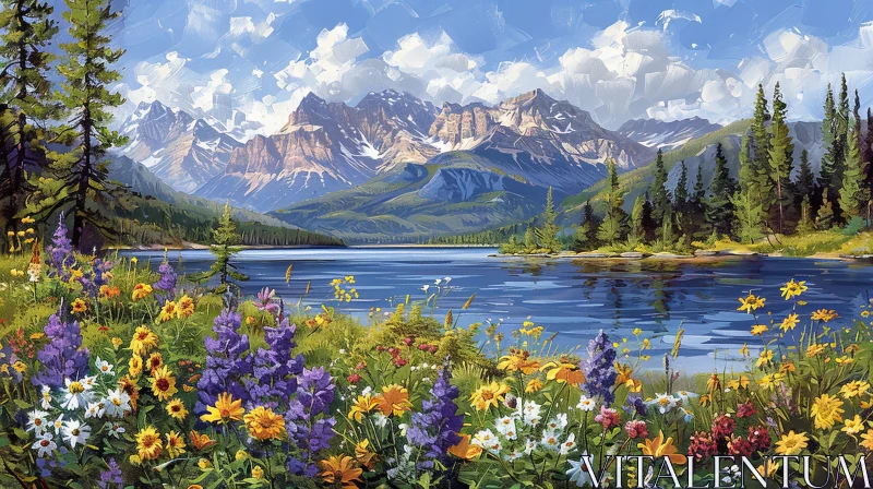 AI ART Tranquil Mountain Lake in Summer