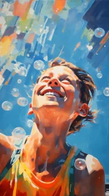 Young Boy Swimming Underwater Painting