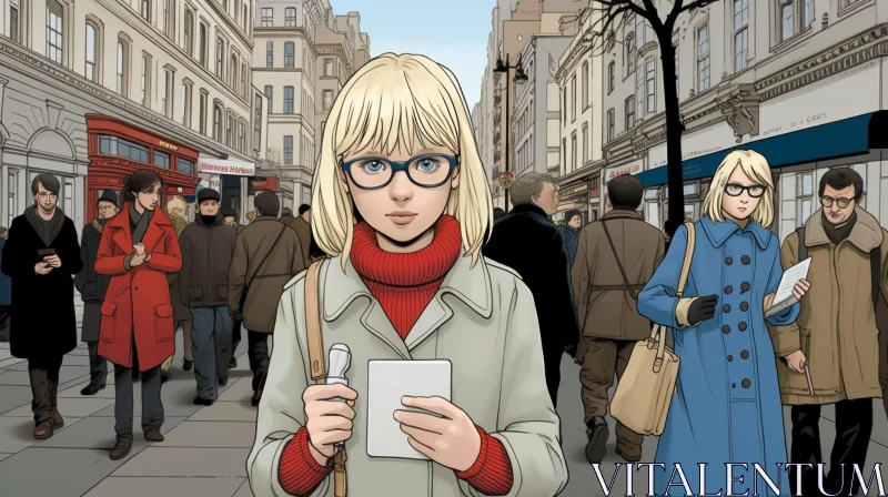 Blonde Woman Walking in City Street AI Image