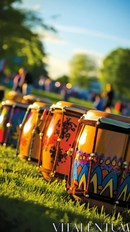 AI ART Colorful Fusion: Multicultural Drums in Golden Light