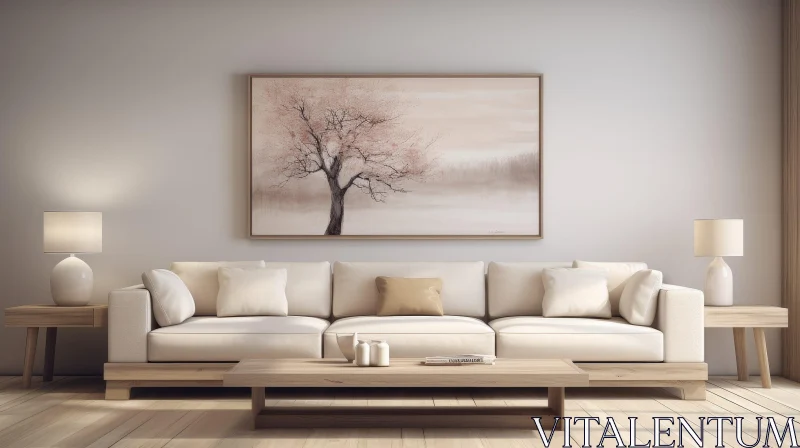 AI ART Cozy Living Room Decor with Landscape Painting