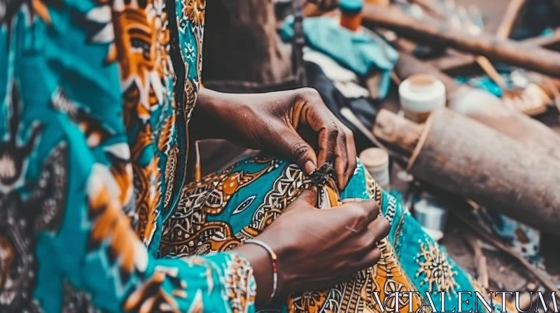 Delicate Handcraft: Woman Sewing Traditional African Dress AI Image