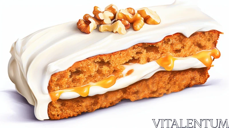Delicious Carrot Cake Slice with Cream Cheese Frosting and Walnuts AI Image