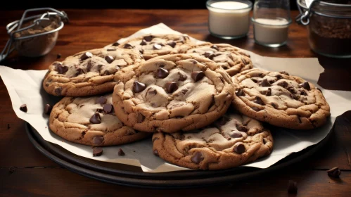 Delicious Chocolate Chip Cookies on White Napkin