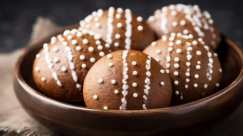 Delicious Freshly Baked Gingerbread Cookies in Wooden Bowl