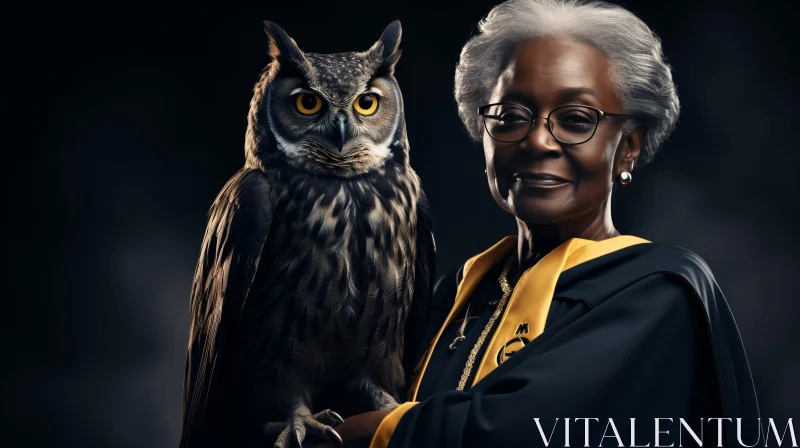 Elderly Woman with Owl Portrait AI Image