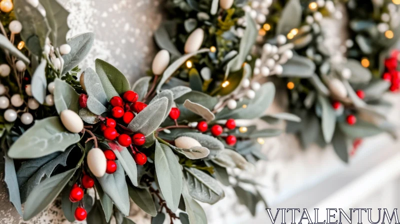 Festive Christmas Wreath with Red Berries and Green Leaves AI Image