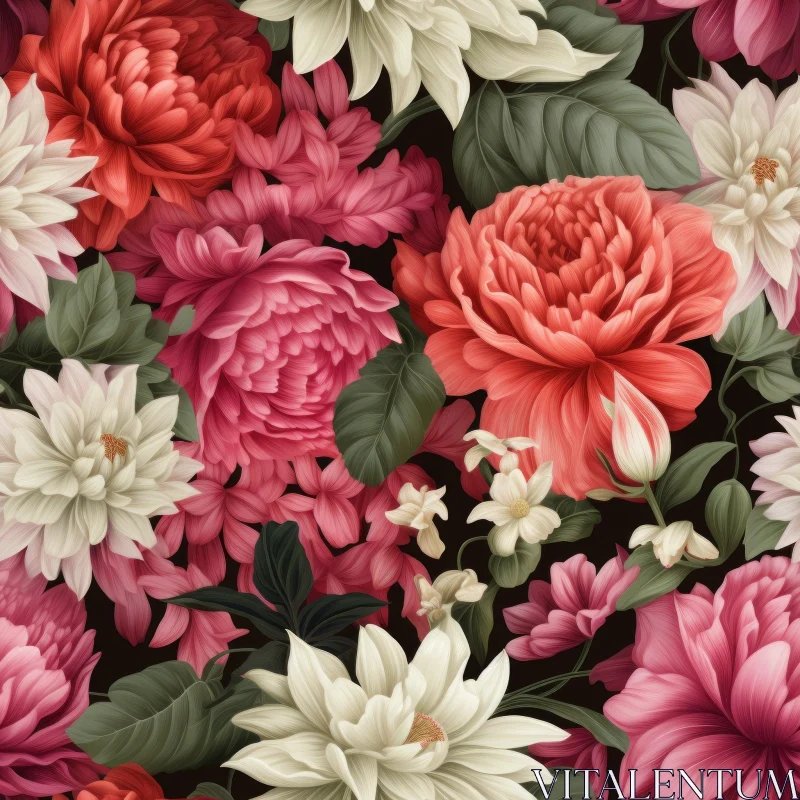 Floral Pattern with Peonies and Chrysanthemums AI Image