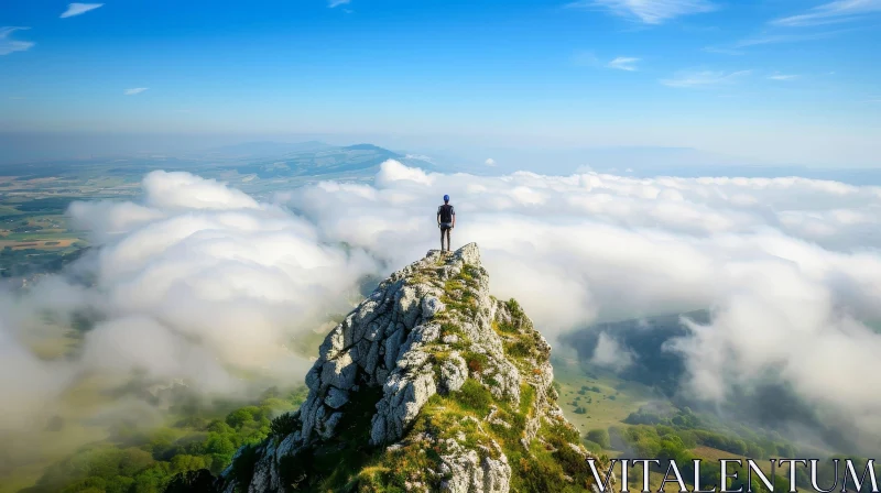 Man Standing on Mountain Summit - Majestic View AI Image