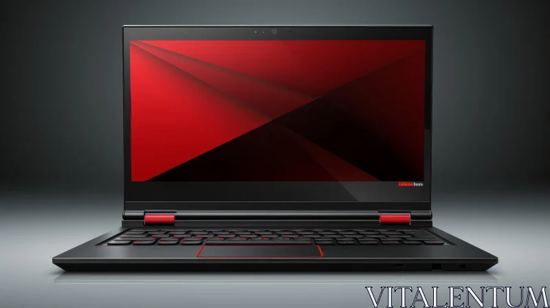 Modern Black and Red Laptop with Geometric Pattern Display AI Image