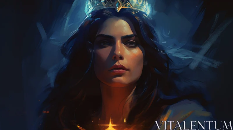Regal Woman Portrait with Golden Crown AI Image