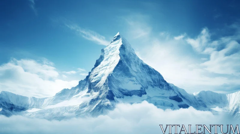 Snow-Capped Mountain Peak in Majestic Beauty AI Image