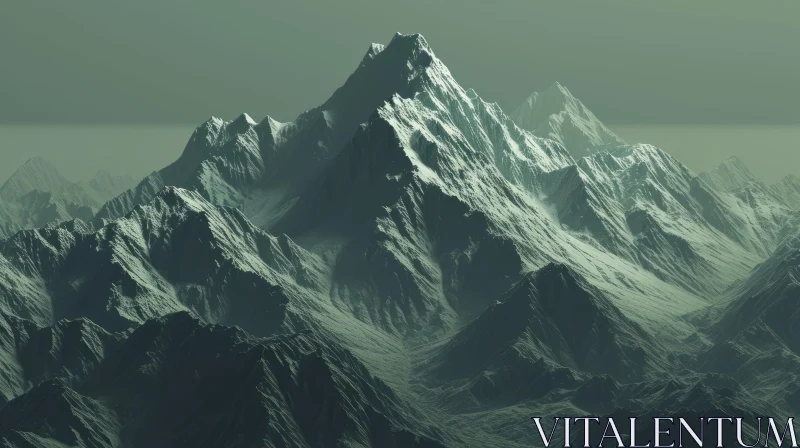 AI ART Snowy Mountain Range 3D Rendering