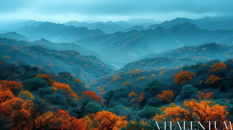 Snowy Mountain Range in Fall - Serene Landscape AI Image
