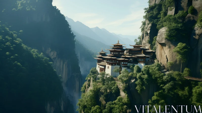 Tranquil Buddhist Monastery Landscape AI Image