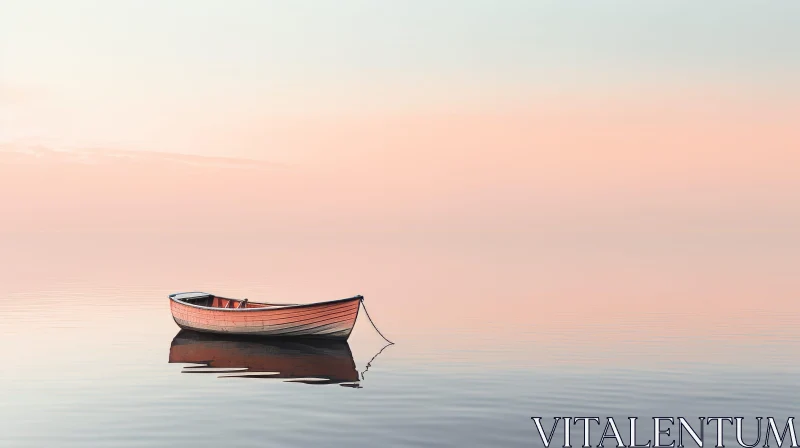 Tranquil Lake Sunset Scene with Boat AI Image