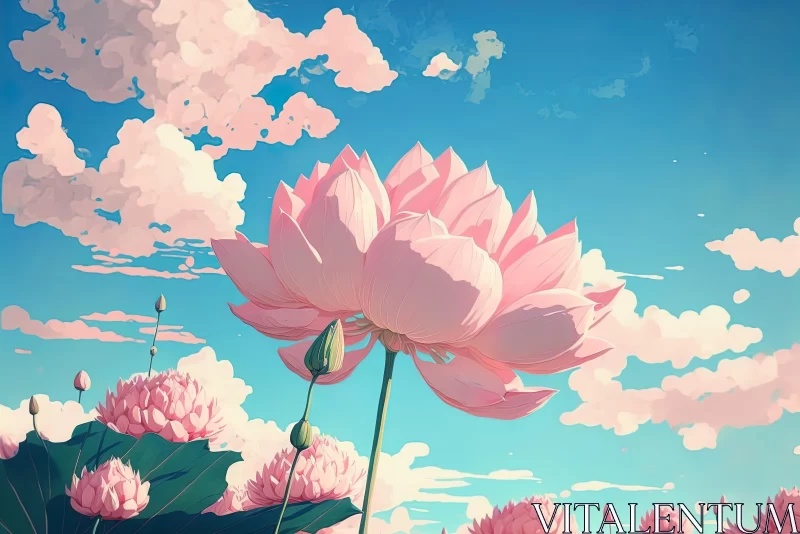 Captivating Pink Lotus Flowers Under the Sun | Whimsical Character Illustrations AI Image