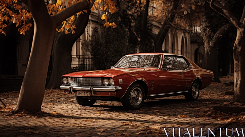 Captivating Red Car in Autumn Sunlight - Photorealistic Portraits AI Image