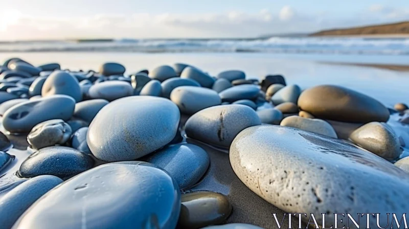 Close-Up of Wet Pebbles on a Beach | Nature Photography AI Image