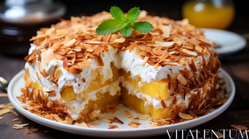 Delicious Pineapple Cake with Cream and Almond Flakes AI Image