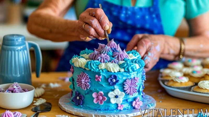 Exquisite Cake Decorating by an Elderly Woman AI Image