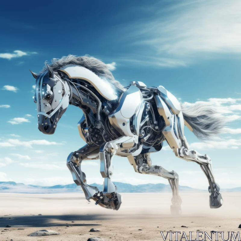 Futuristic Robotic Horse Galloping in Desert AI Image