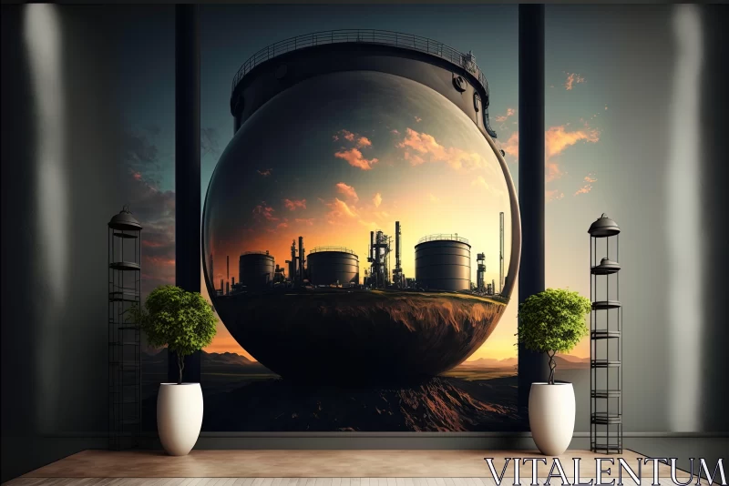 Immersive Industrial Wall Mural with Surreal Atmosphere AI Image