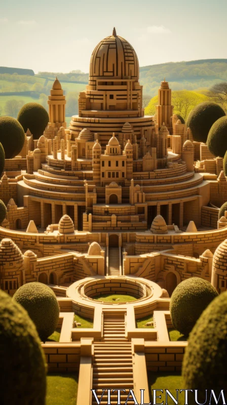 Intricate Sand Castle Display in Psychedelic Landscape Style AI Image