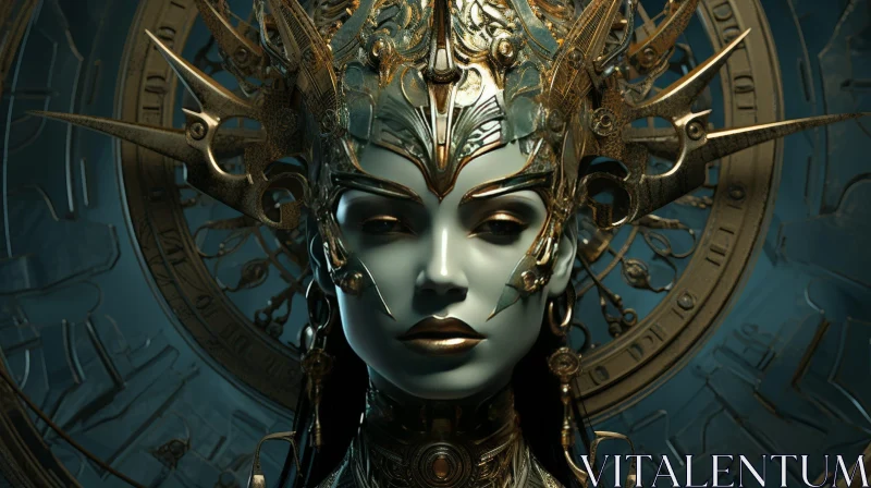 Intricate Woman Portrait with Metal Headdress AI Image