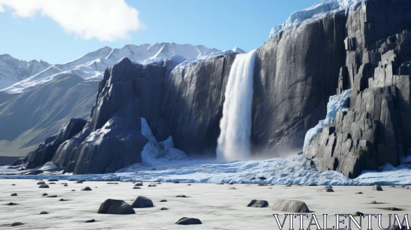 AI ART Majestic Waterfall in Mountainous Serenity
