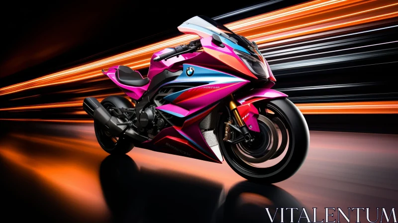 Sleek Futuristic Sport Motorcycle in Dark Room AI Image
