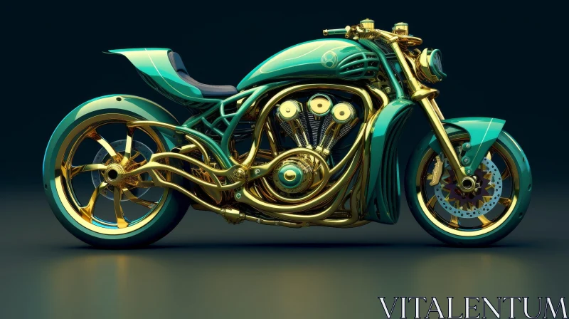 Sleek Green and Gold Futuristic Motorcycle AI Image