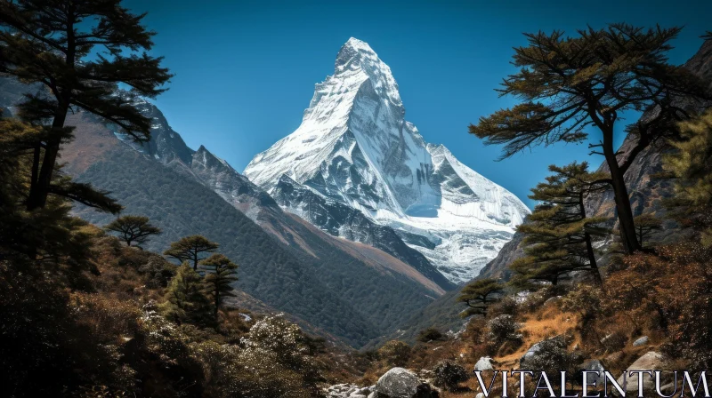 AI ART Snow-Capped Mountain Peak in Majestic Valley