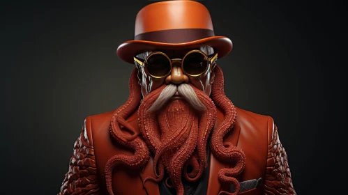 Surrealism Portrait: Man with Octopus Beard and Top Hat