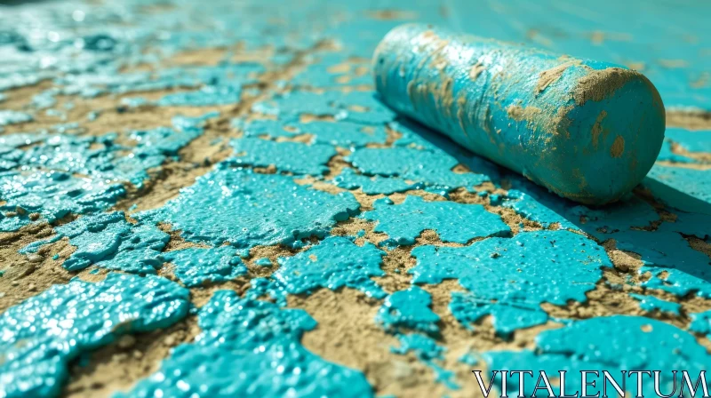 Weathered Beauty: Blue Paint Roller on Concrete Surface AI Image