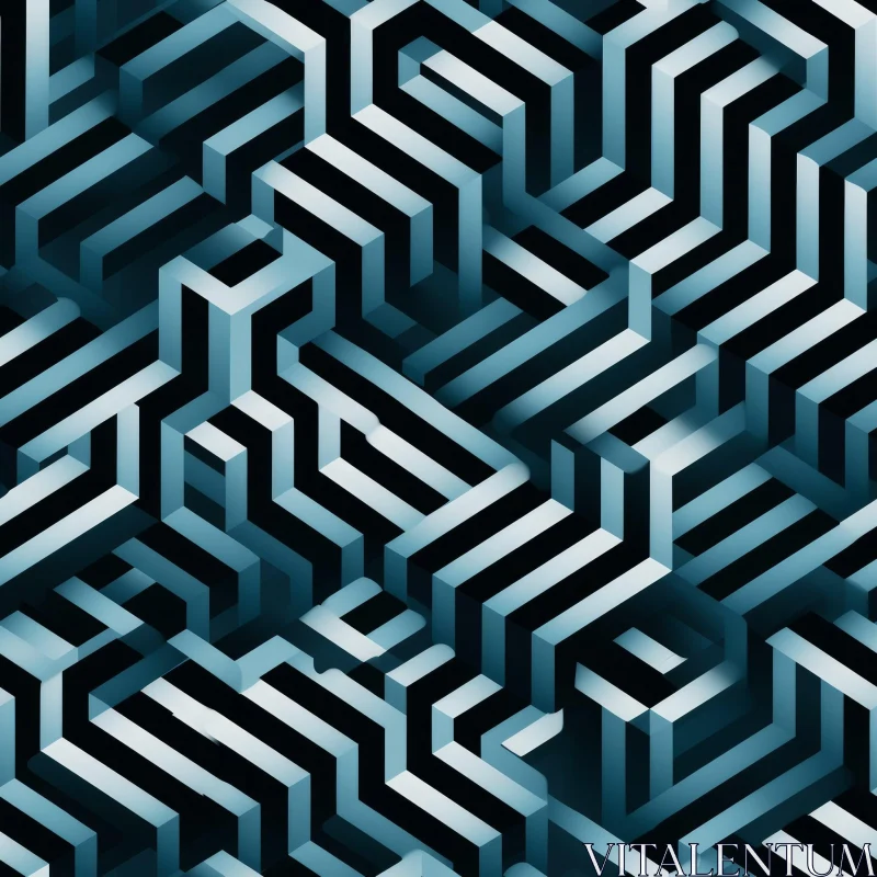 AI ART Blue and Black Hexagon Geometric Pattern
