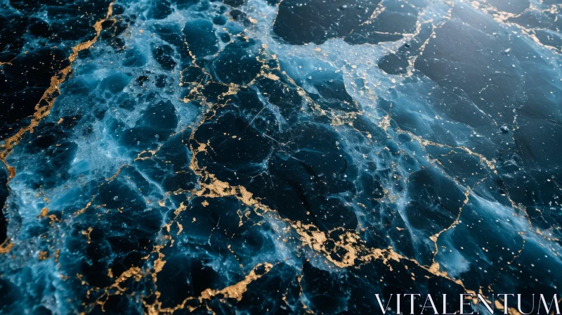 Blue and Gold Marble Surface: A Captivating Close-Up AI Image