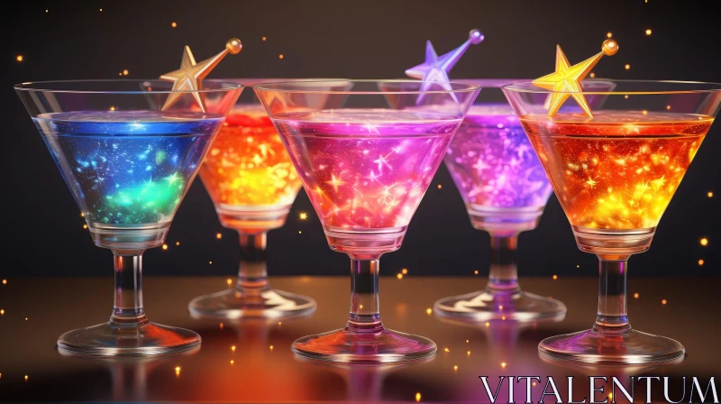 AI ART Bright Glowing Martini Cocktails for Festive Celebrations