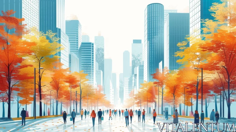 City Street in Autumn Illustration AI Image
