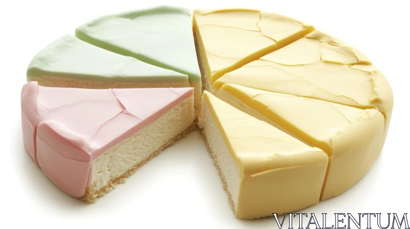 Colorful Cheesecake with Missing Slice on White Plate AI Image