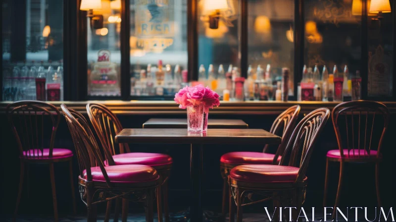 Cozy Cafe Corner with Round Table and Pink Leather Chairs AI Image