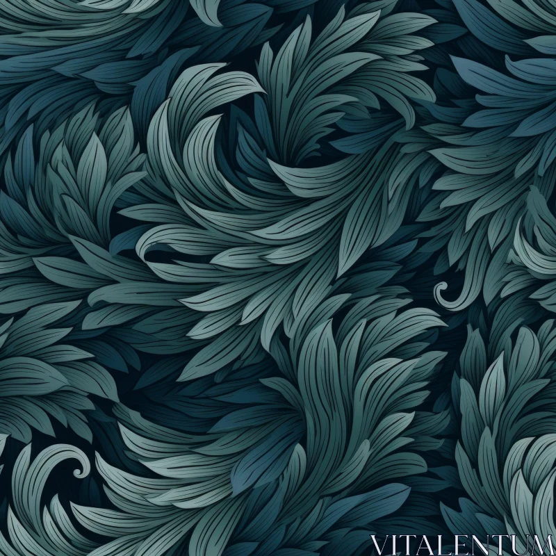 Dark Blue and Green Leaves Seamless Pattern AI Image